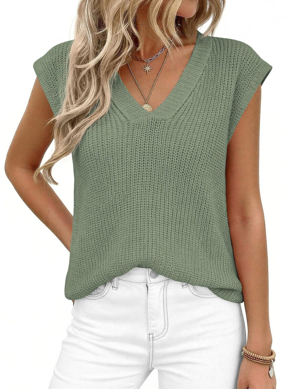 V Neck Knit Sweater Vest, view 17