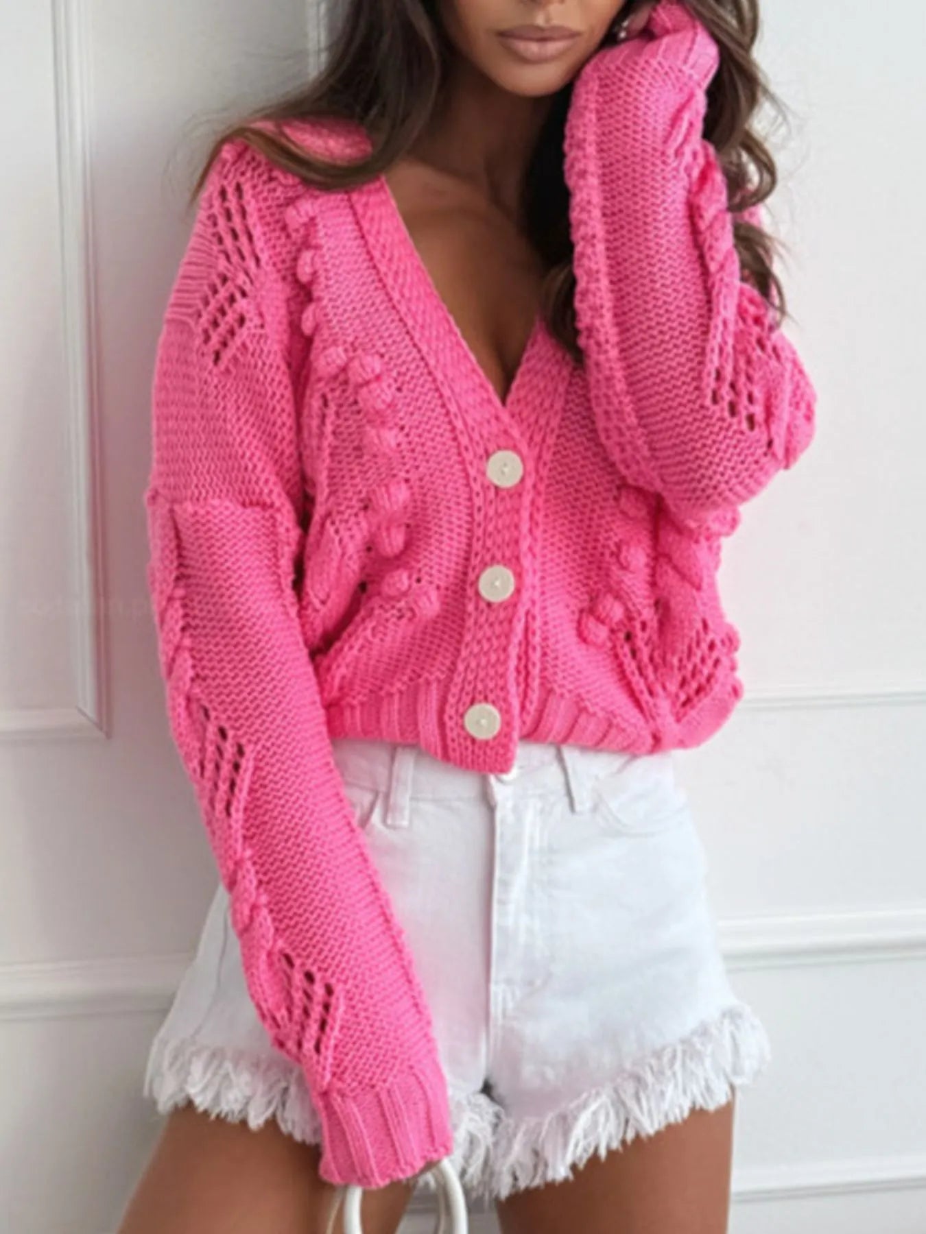 Button Up V-Neck Cardigan - Fashorio