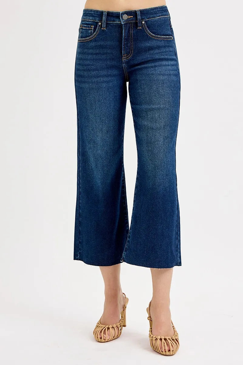 RISEN Full Size Tummy Control High Rise Crop Wide Jeans Plus Size - Fashorio
