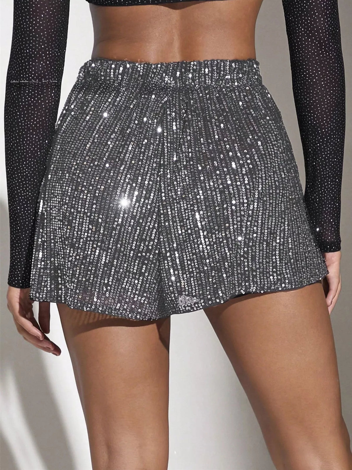 High waisted sequin shorts back view