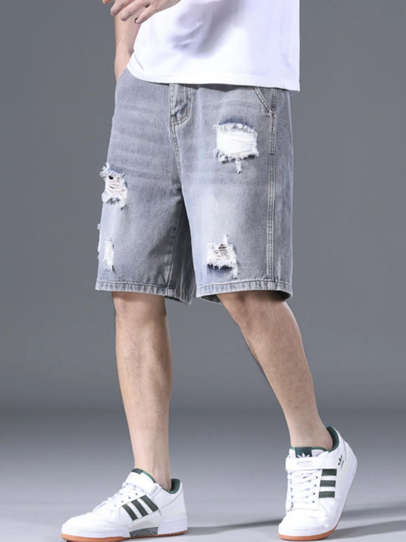 Men's Distressed Denim Shorts with Ripped Details - Fashorio