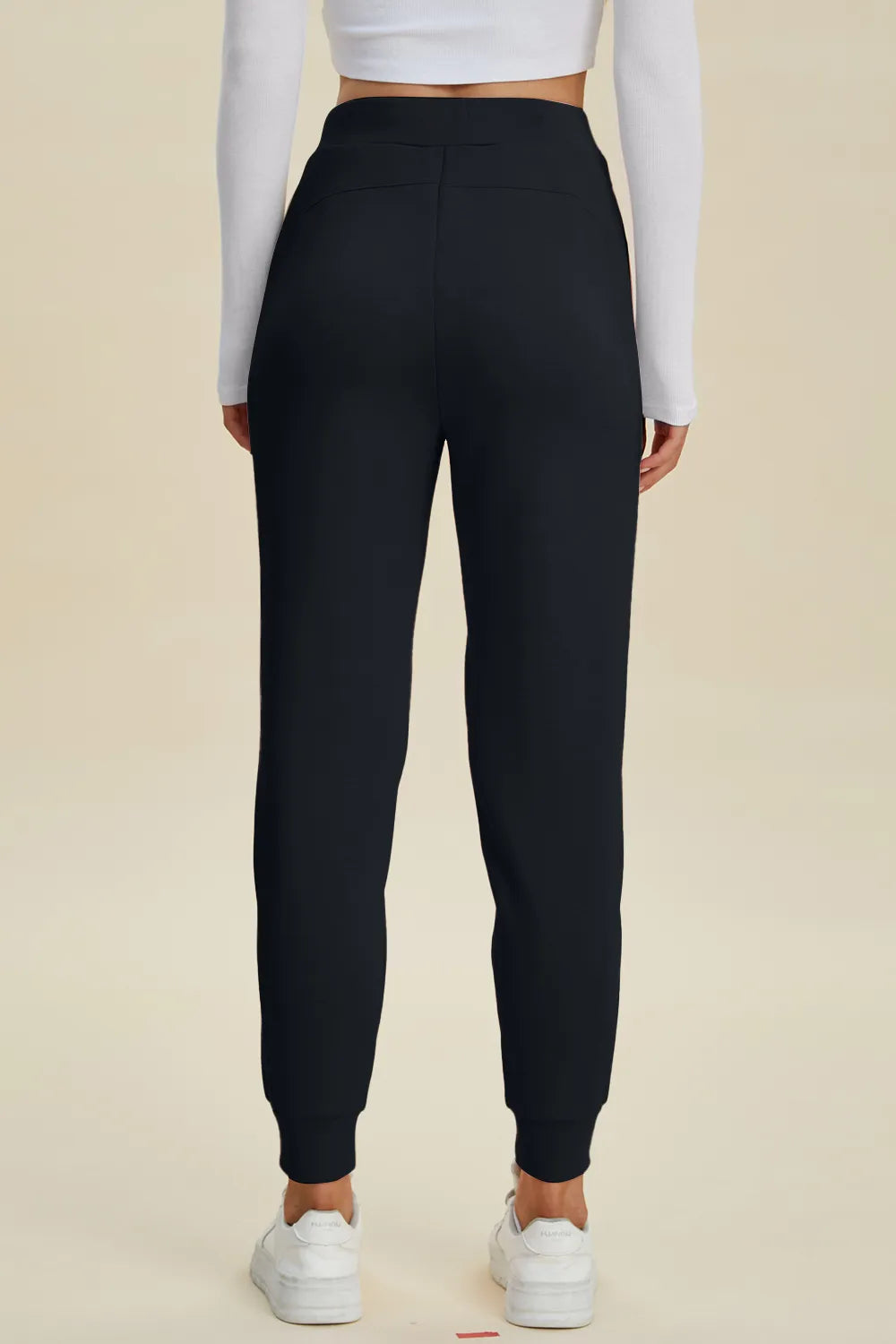 High waist drawstring scuba joggers black colorway