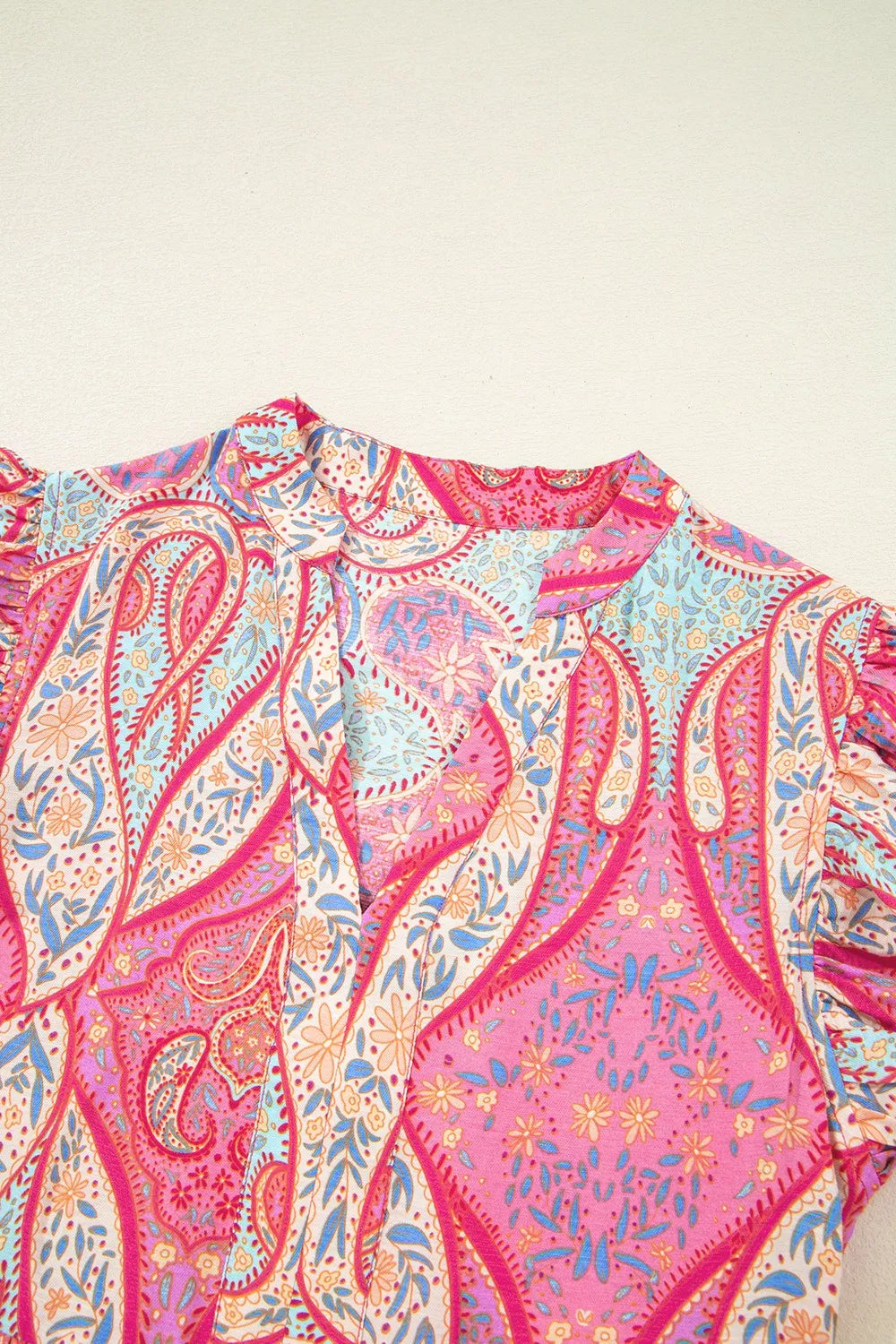 Paisley midi dress notch neckline detail