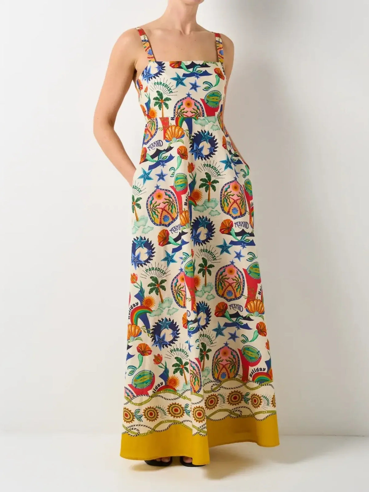 Printed square neck maxi cami dress back view