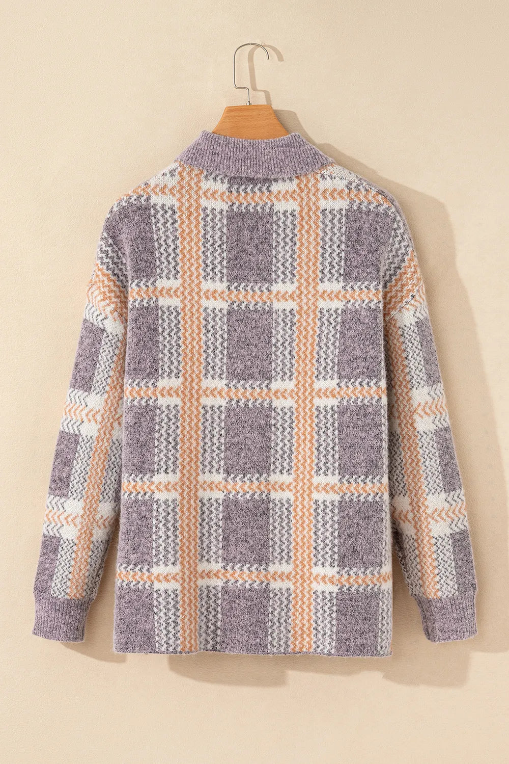 Plaid Button Up Collared Neck Cardigan - Fashorio