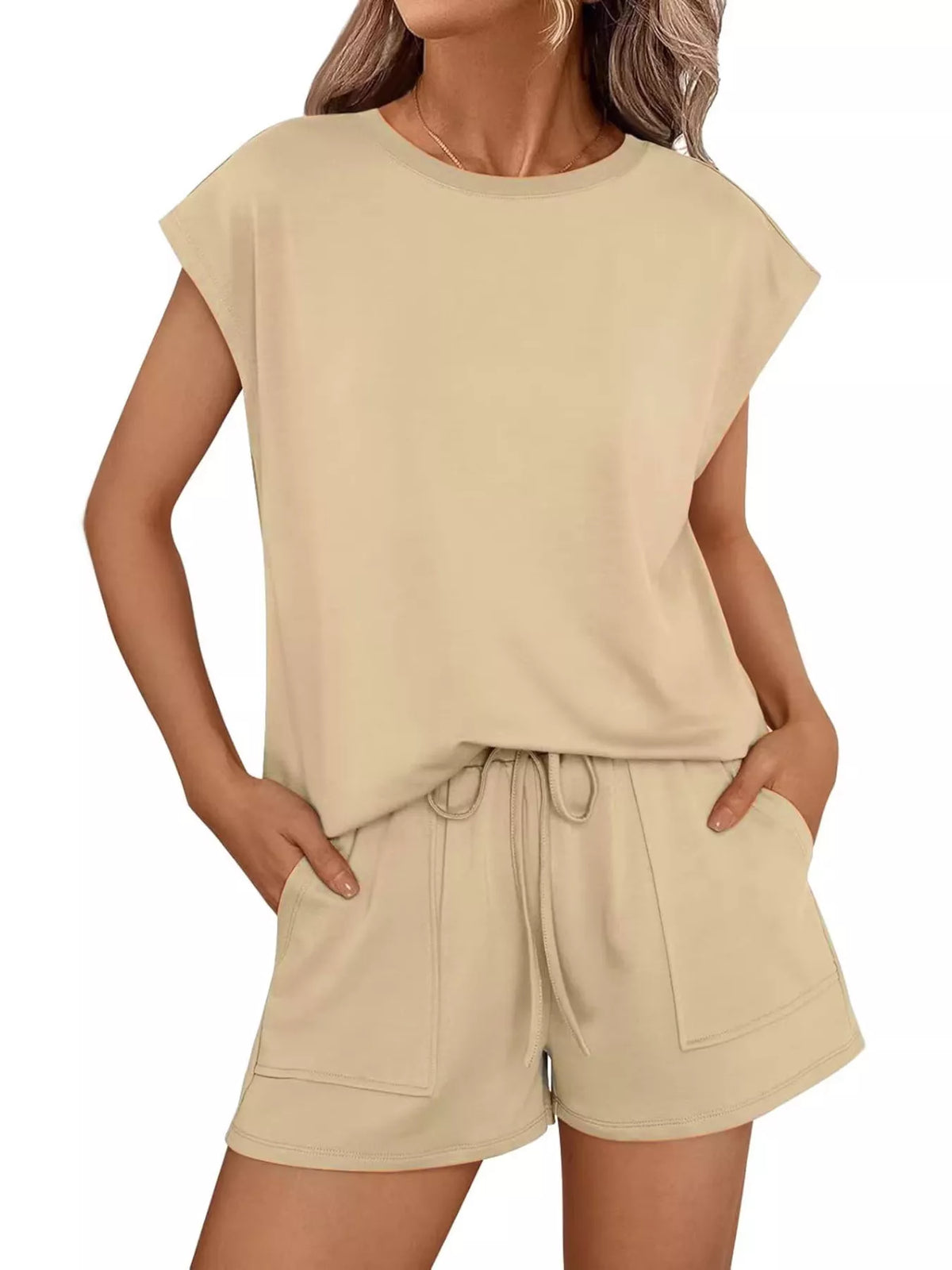 Casual Solid T-Shirt and Shorts Set, view 15