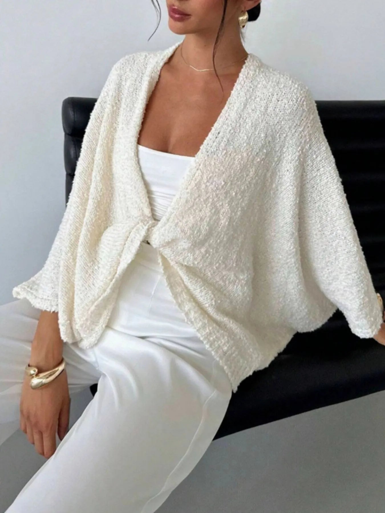 Twist-Front Textured Knit Cardigan - Fashorio