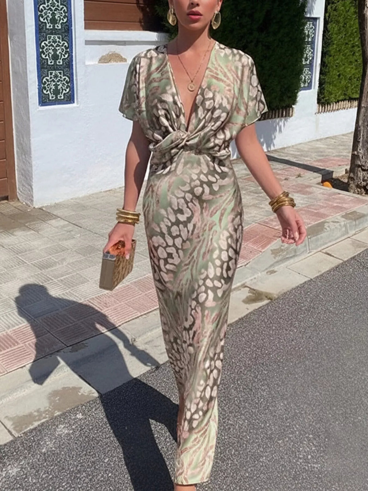 Twist-Front Animal Print Maxi Dress Plus Size, view 5