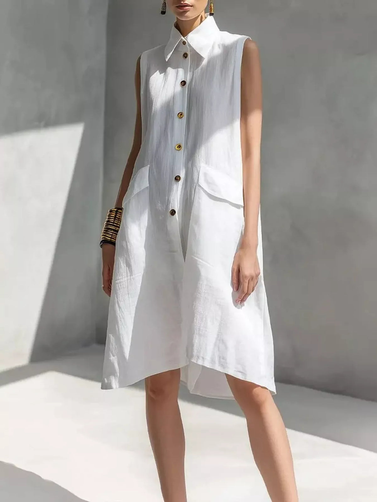 Plus size button front sleeveless dress front view