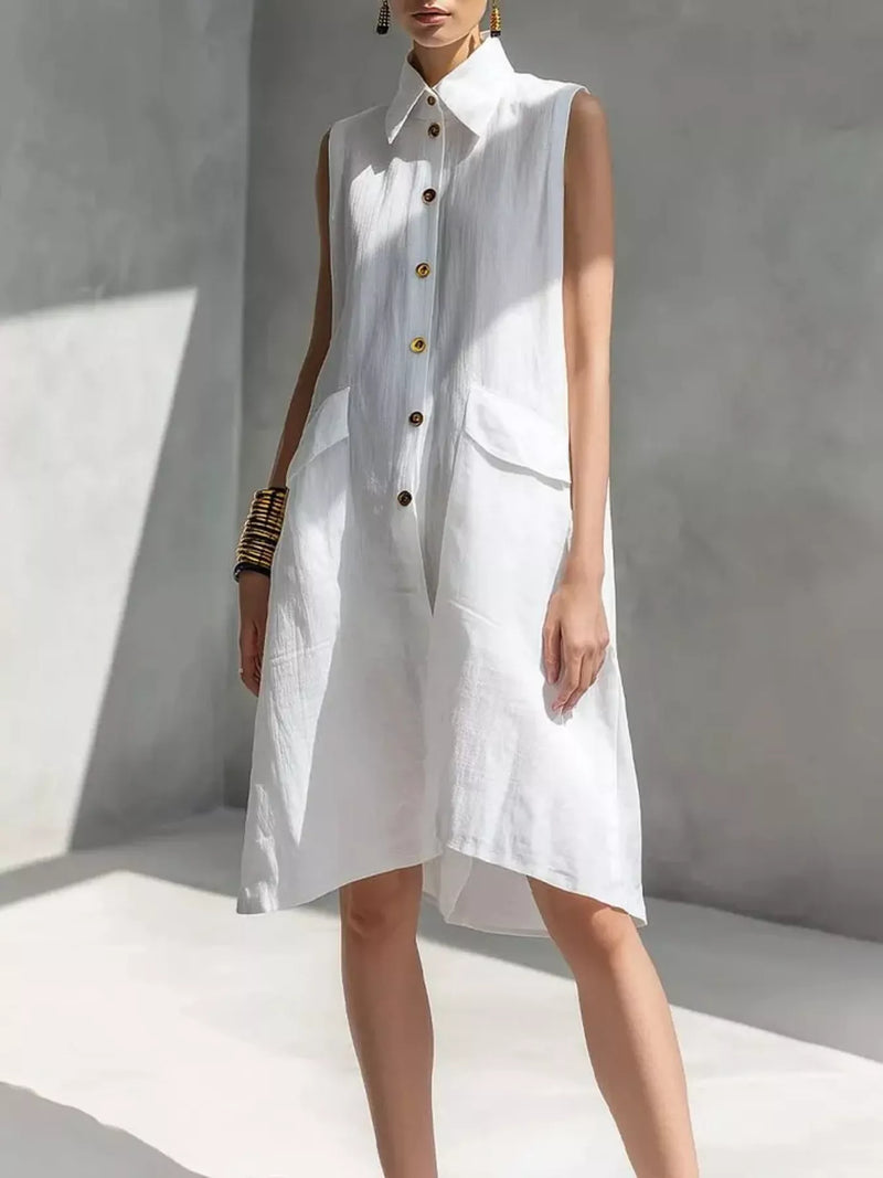 Plus size button front sleeveless dress front view