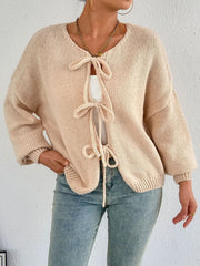 Cozy Bow-Tie Front Knit Cardigan Apricot - Fashorio