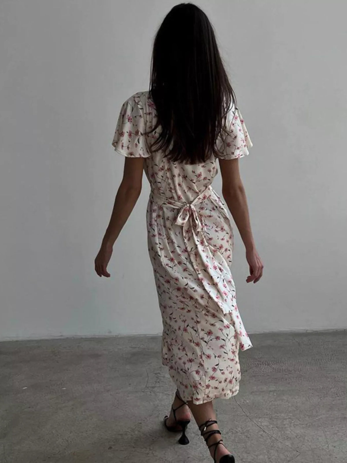Dusty pink floral dress back view