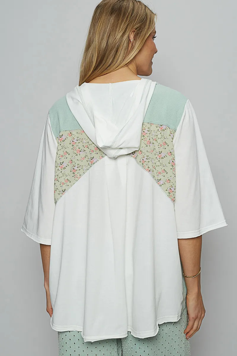 POL Lace-Up Hooded T-Shirt with Paisley Panel Detail - Fashorio