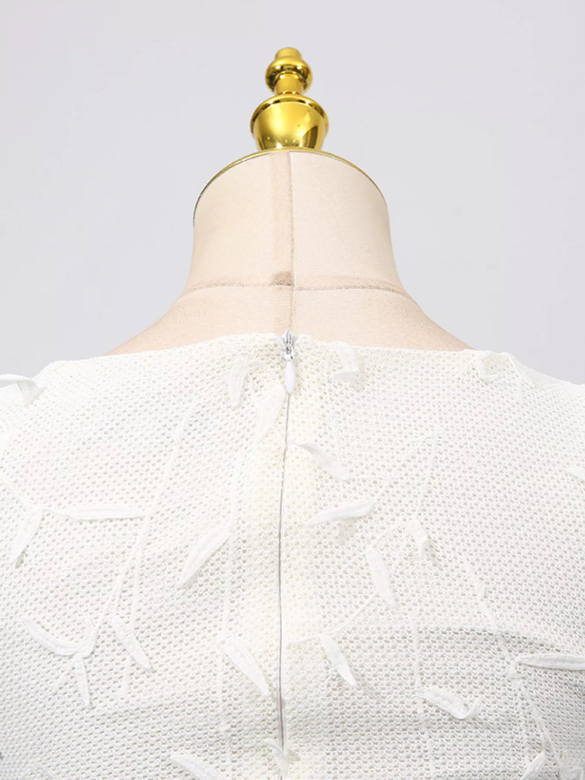 sleeveless floral applique off white midi dress movement view