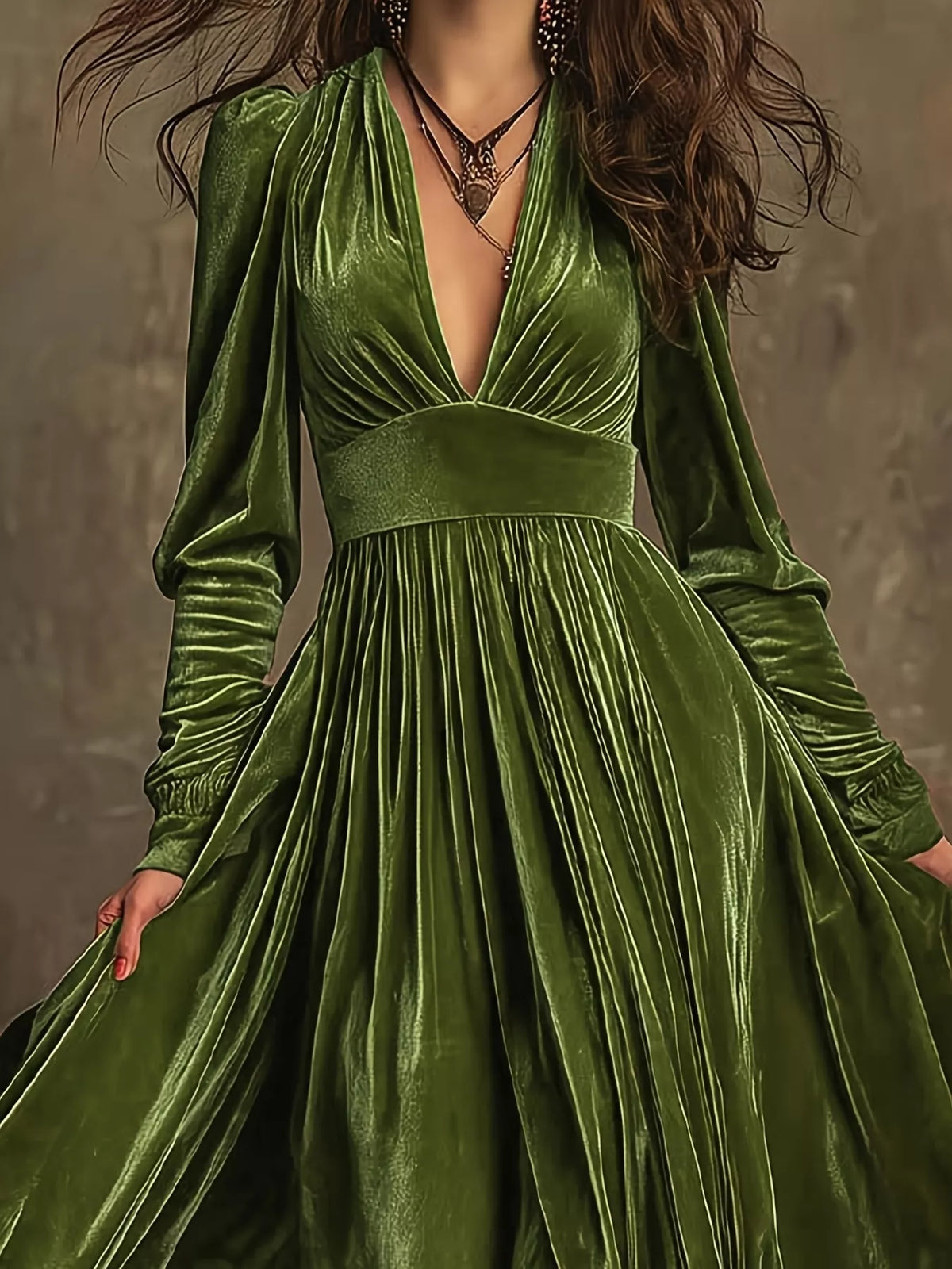 Ruffled hem long sleeve maxi dress styled detail