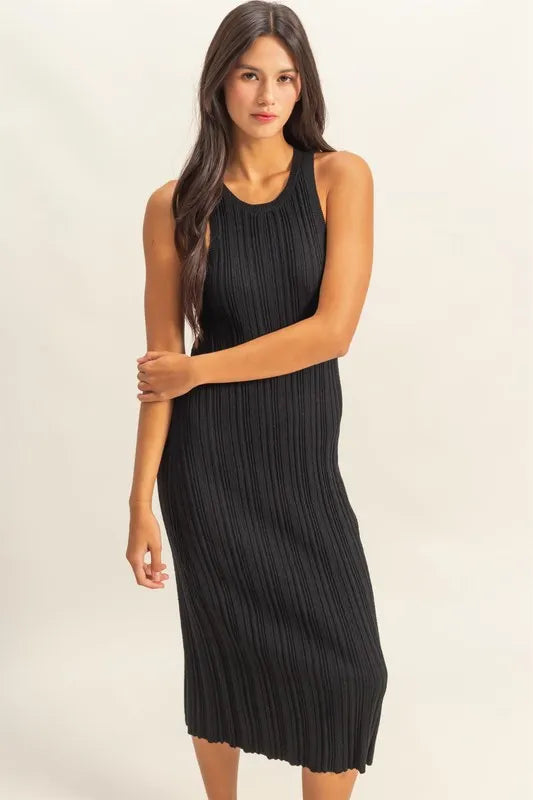 Ribbed Knit Bodycon Dress in Black back view