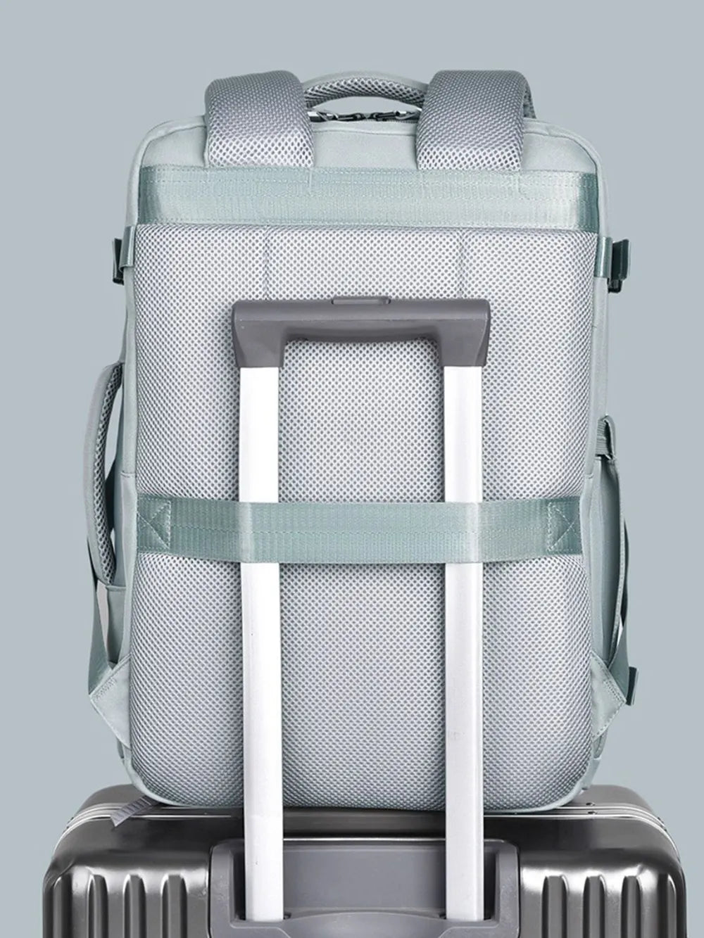 Oxford cloth adjustable strap backpack flat lay styling