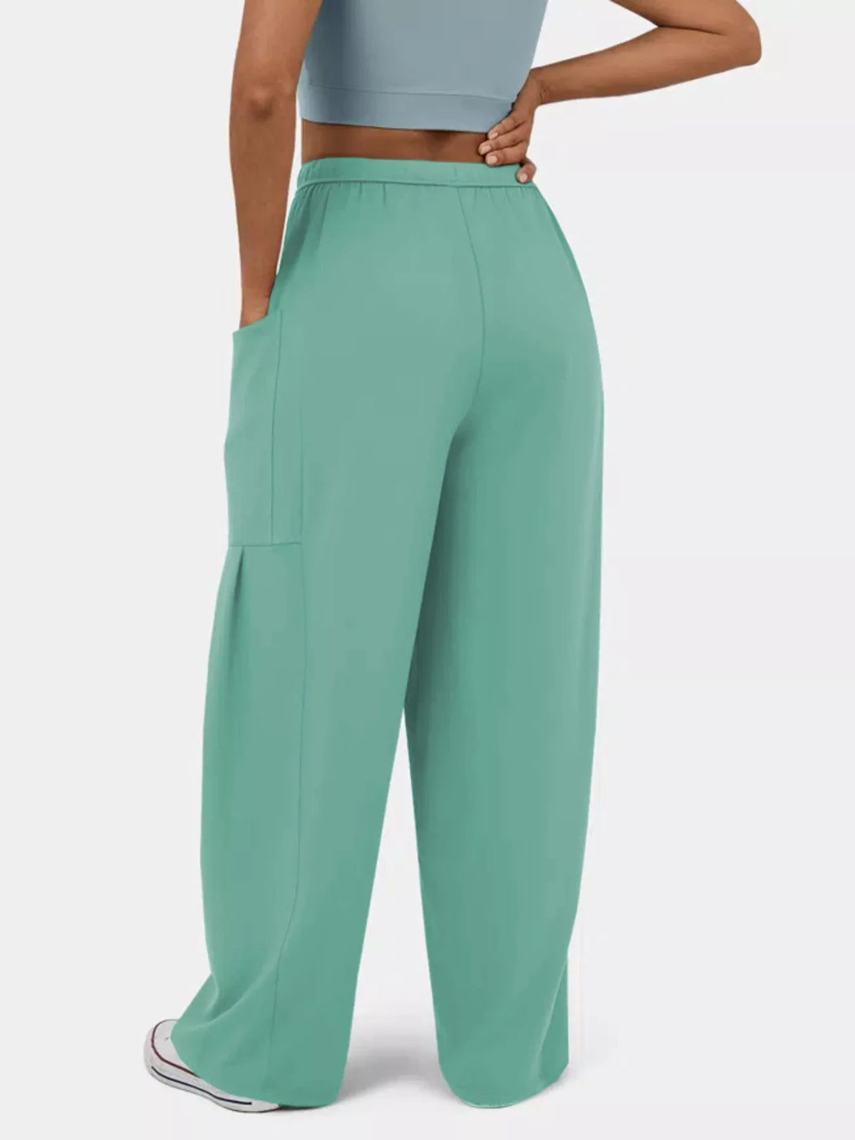 High waisted wide leg drawstring pants back view