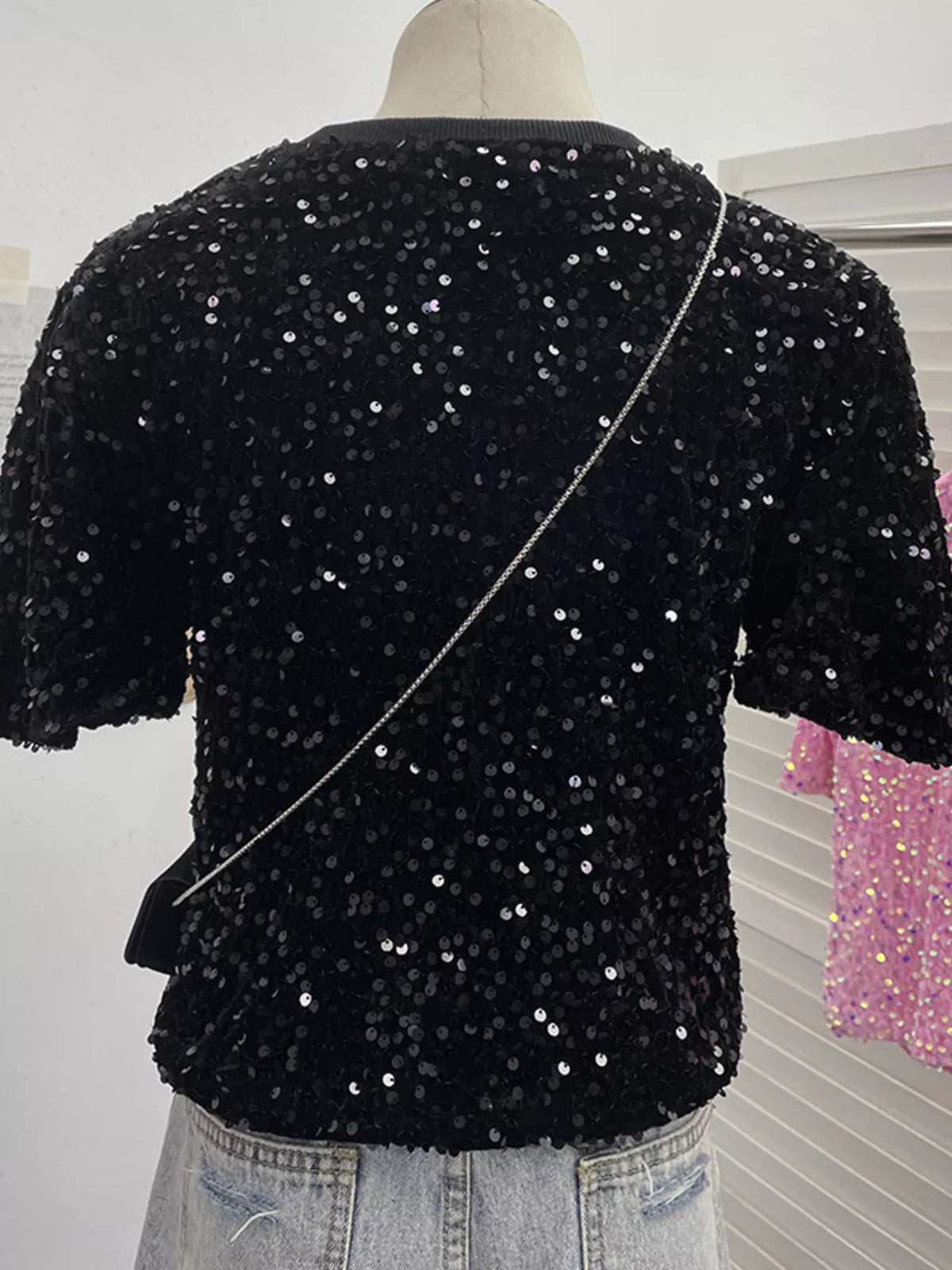 Yellow sequin short sleeve t shirt front view
