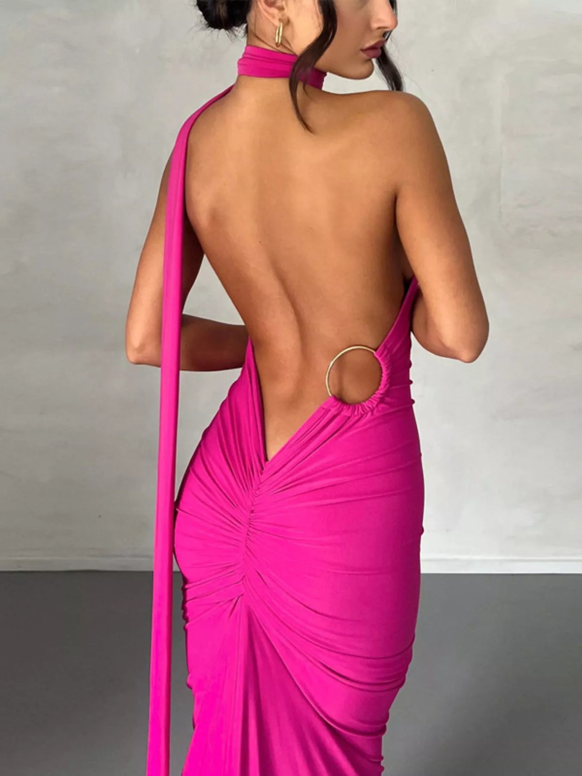 One Shoulder Ruched Bodycon Maxi Dress detail view
