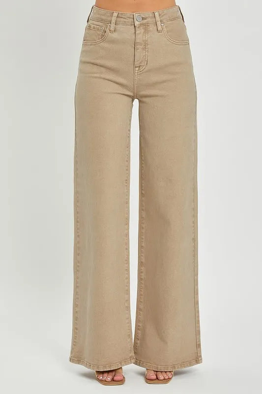 RISEN Full Size Tummy Control High Rise Wide Leg Jeans Plus Size - Fashorio