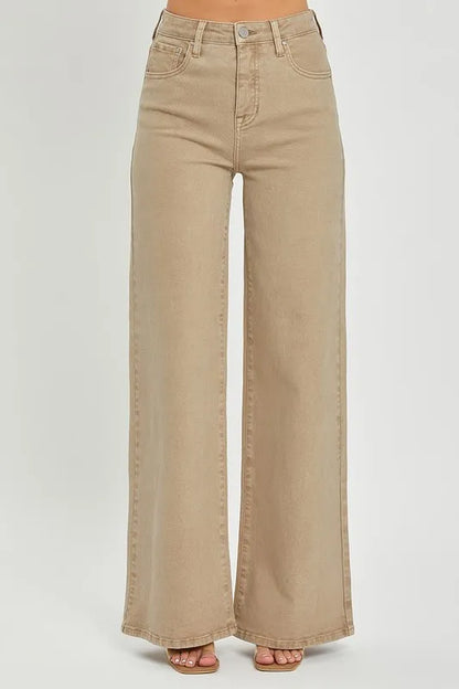 RISEN Full Size Tummy Control High Rise Wide Leg Jeans Plus Size - Fashorio