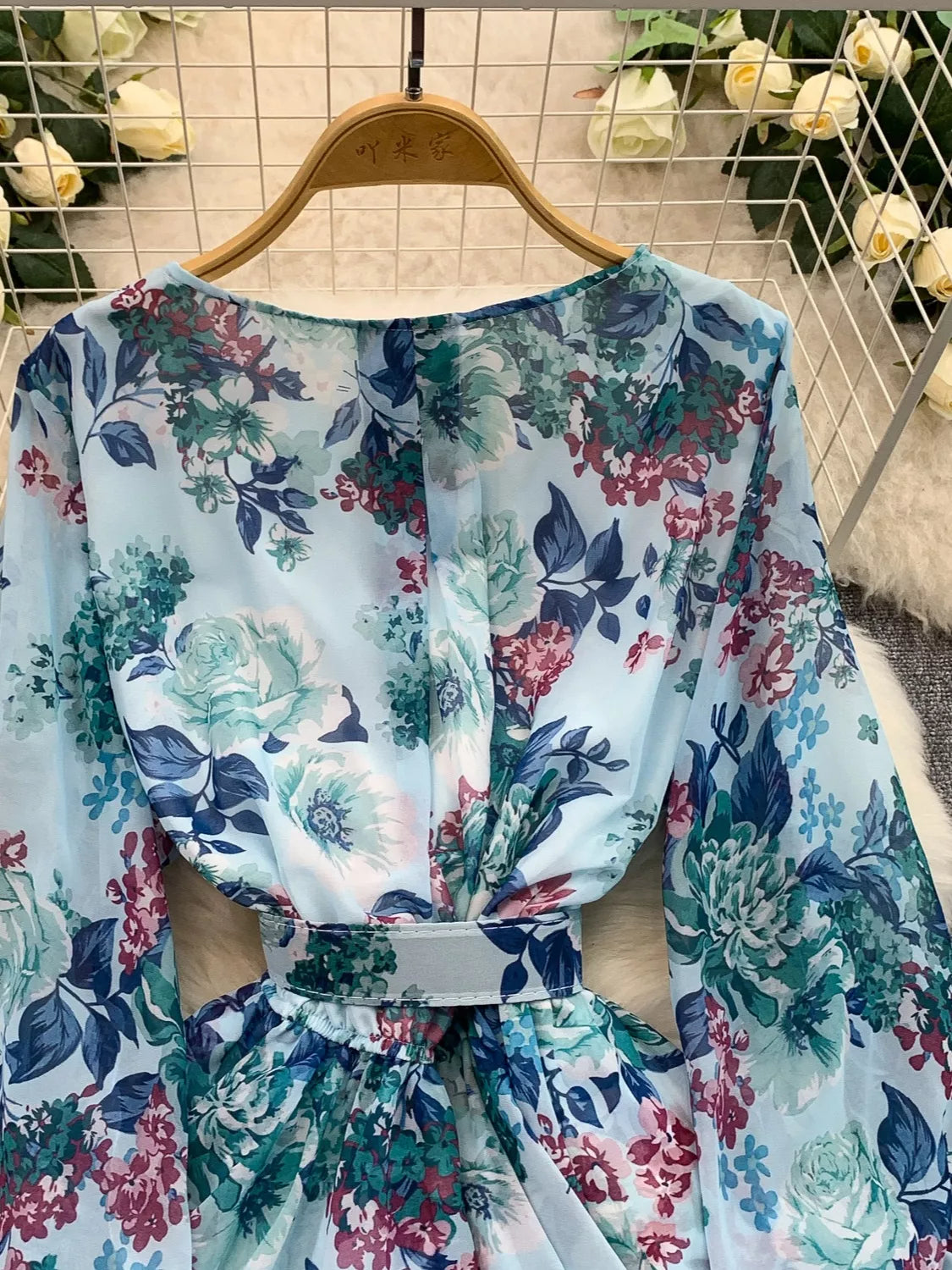 floral ruffle hem mini dress fabric detail