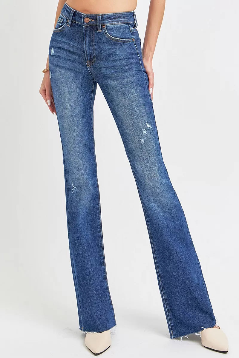RISEN distressed flare jeans detail
