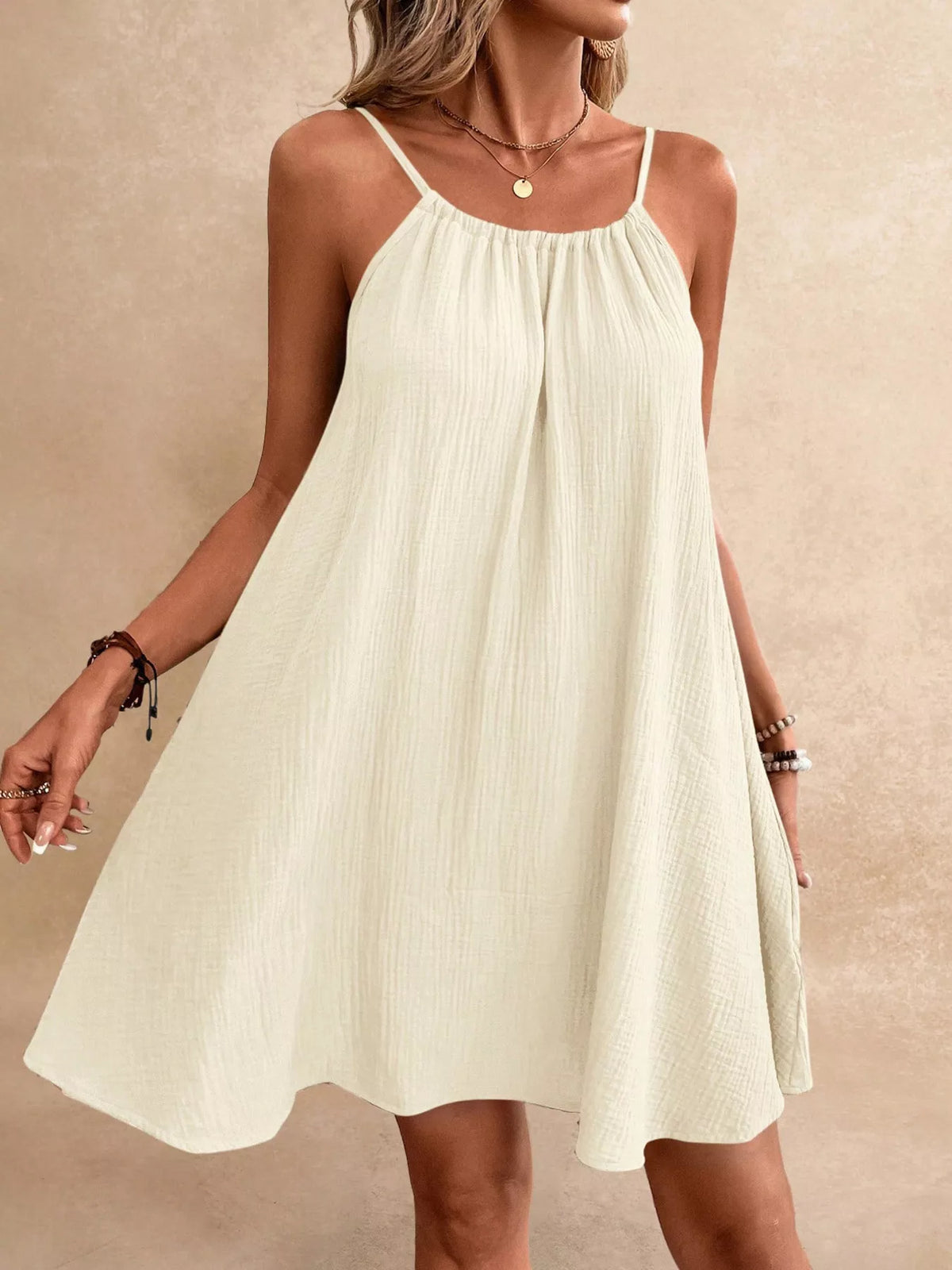 Cotton gauze dress fabric and weave close up