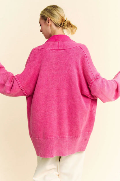 Davi & Dani Shawl Collar Ribbed Detail Button Up Cardigan - Fashorio