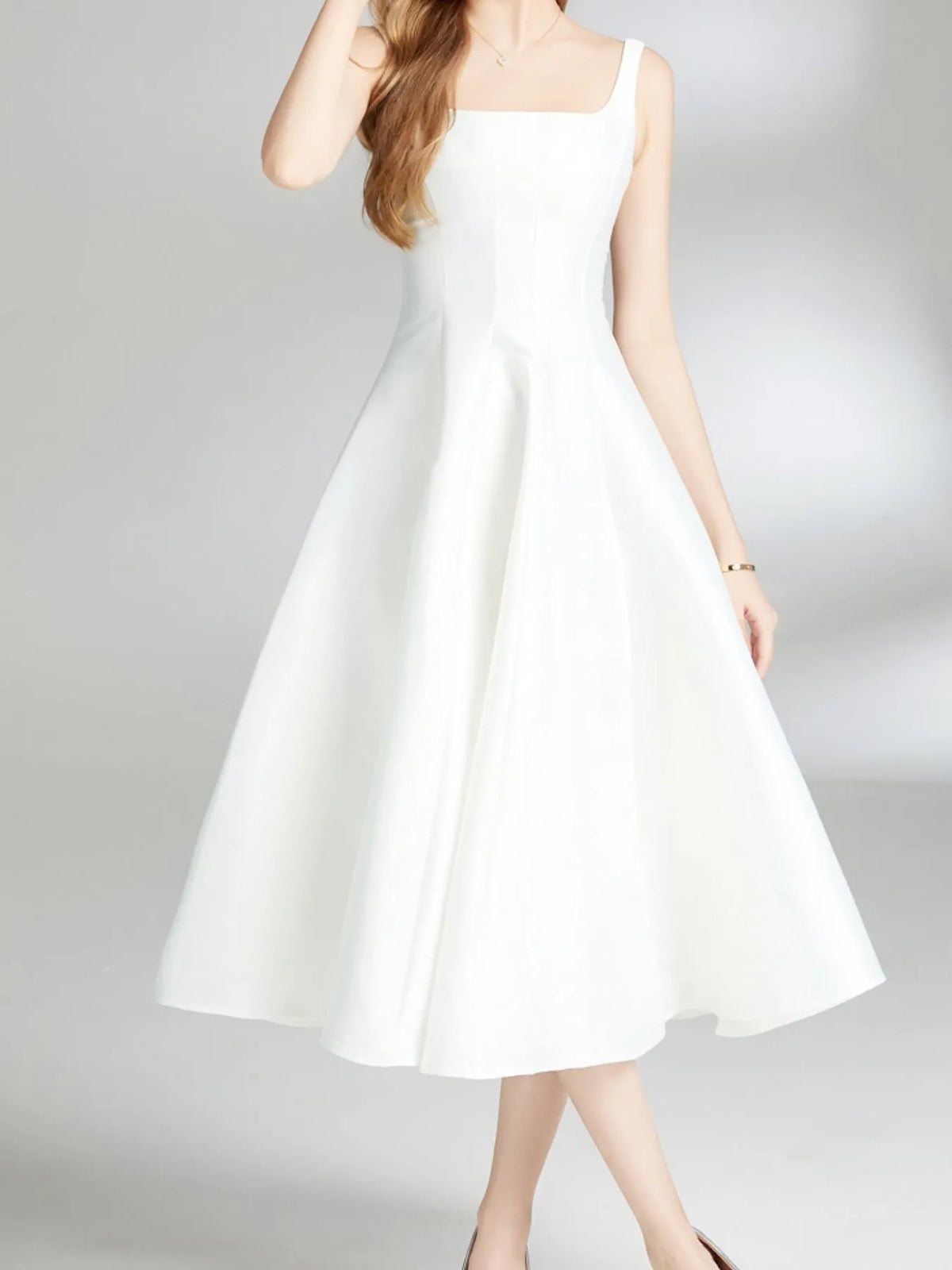 A Line Midi Sleeveless Dress three quarter view