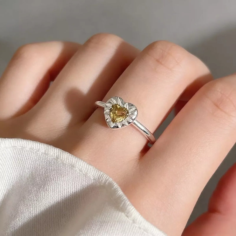 Heart shaped open ring in sterling silver, full view