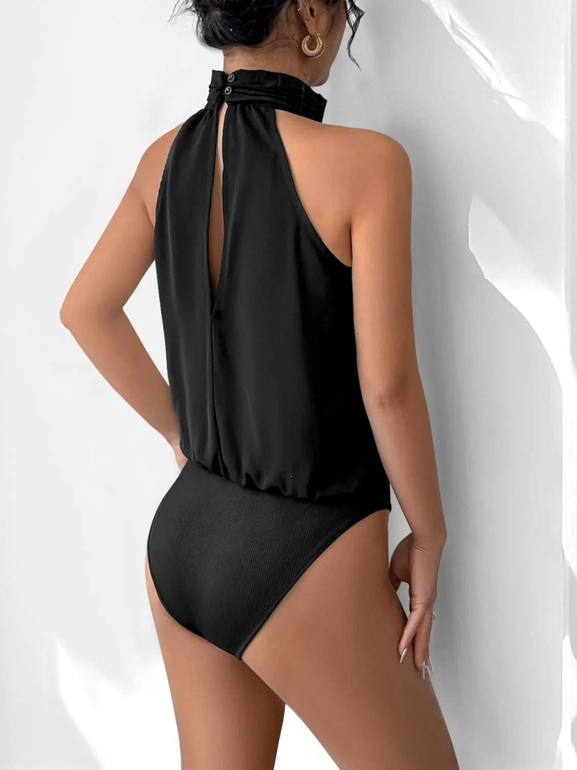 3D Flower Grecian Neck Bodysuit - Fashorio