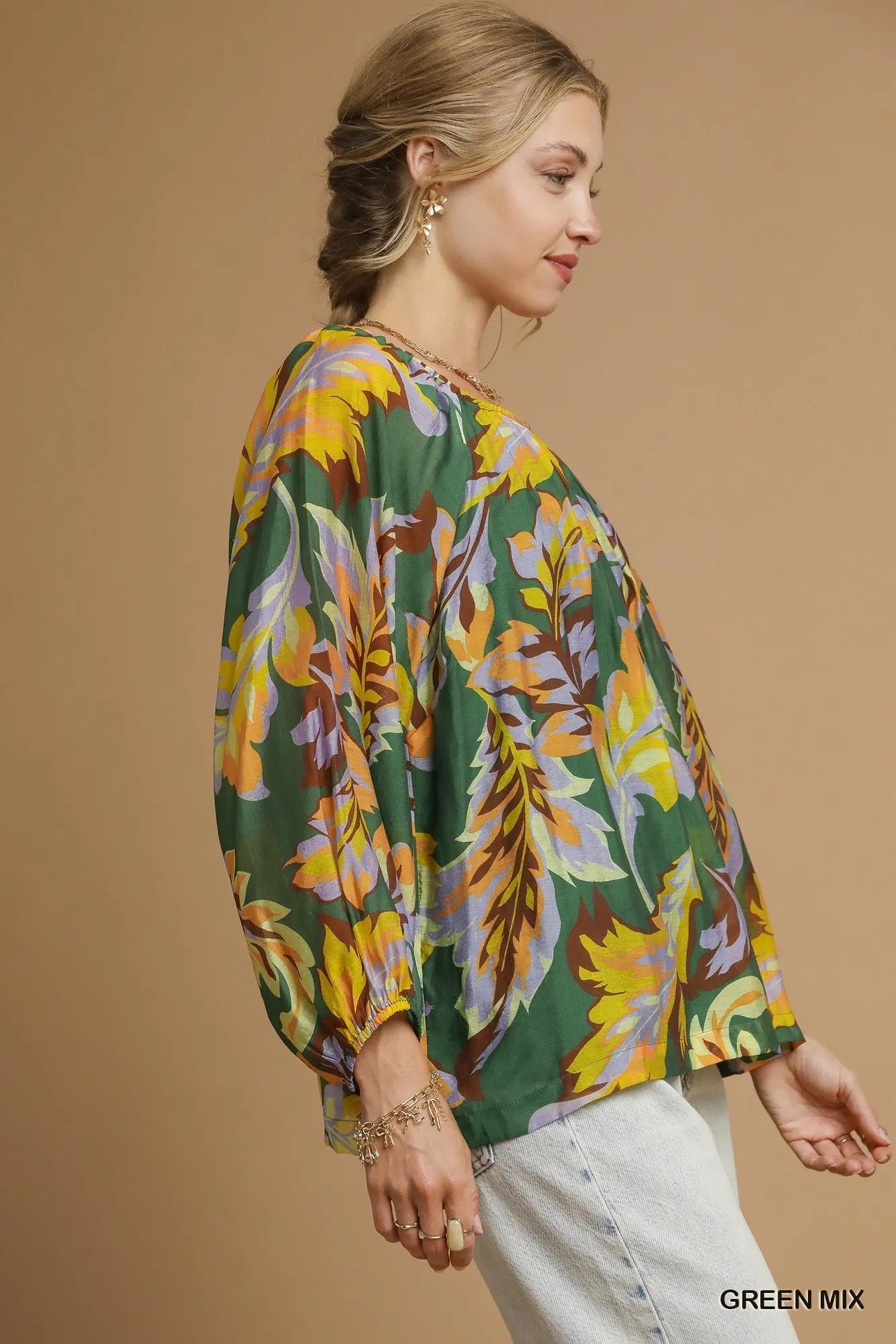 Umgee Mix Abstract Print Balloon Sleeve Blouse - Fashorio