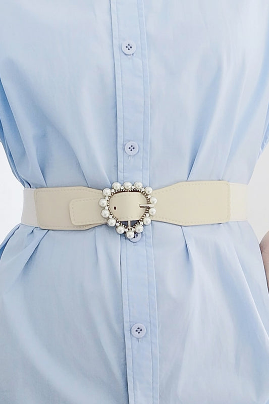 Pearl Heart Buckle Elastic Belt - Fashorio