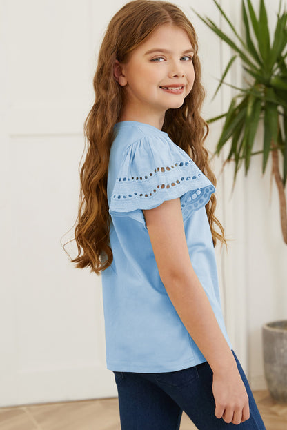Round Neck Flutter Sleeve T-Shirt - Fashorio