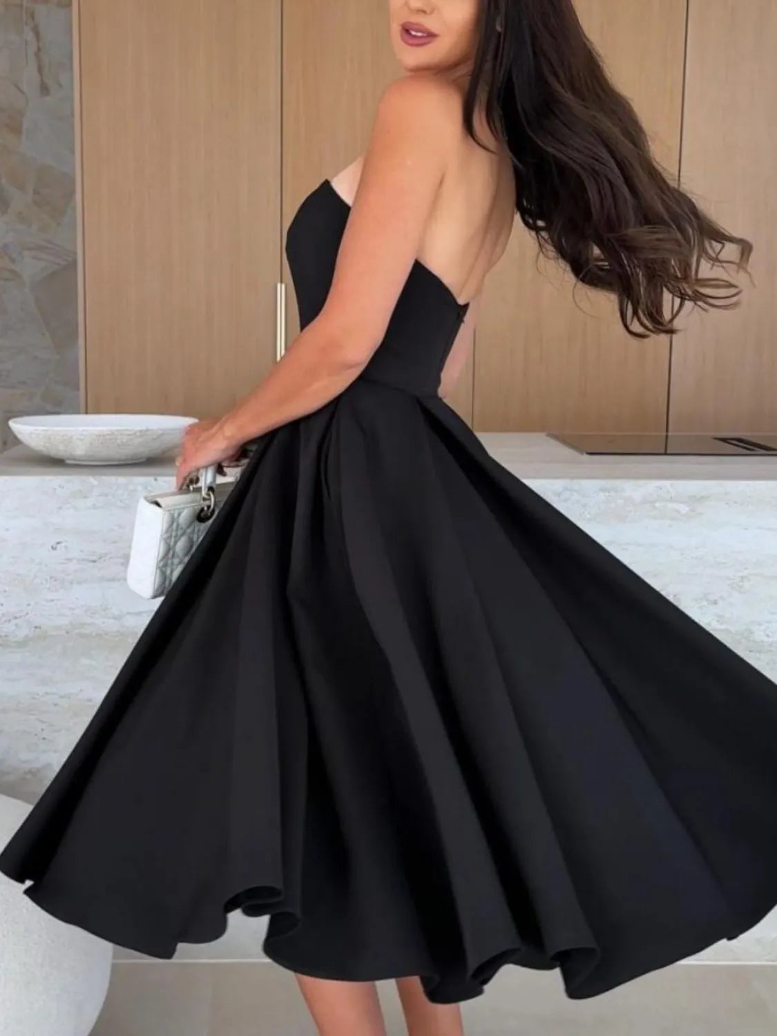 Strapless tube midi dress back view