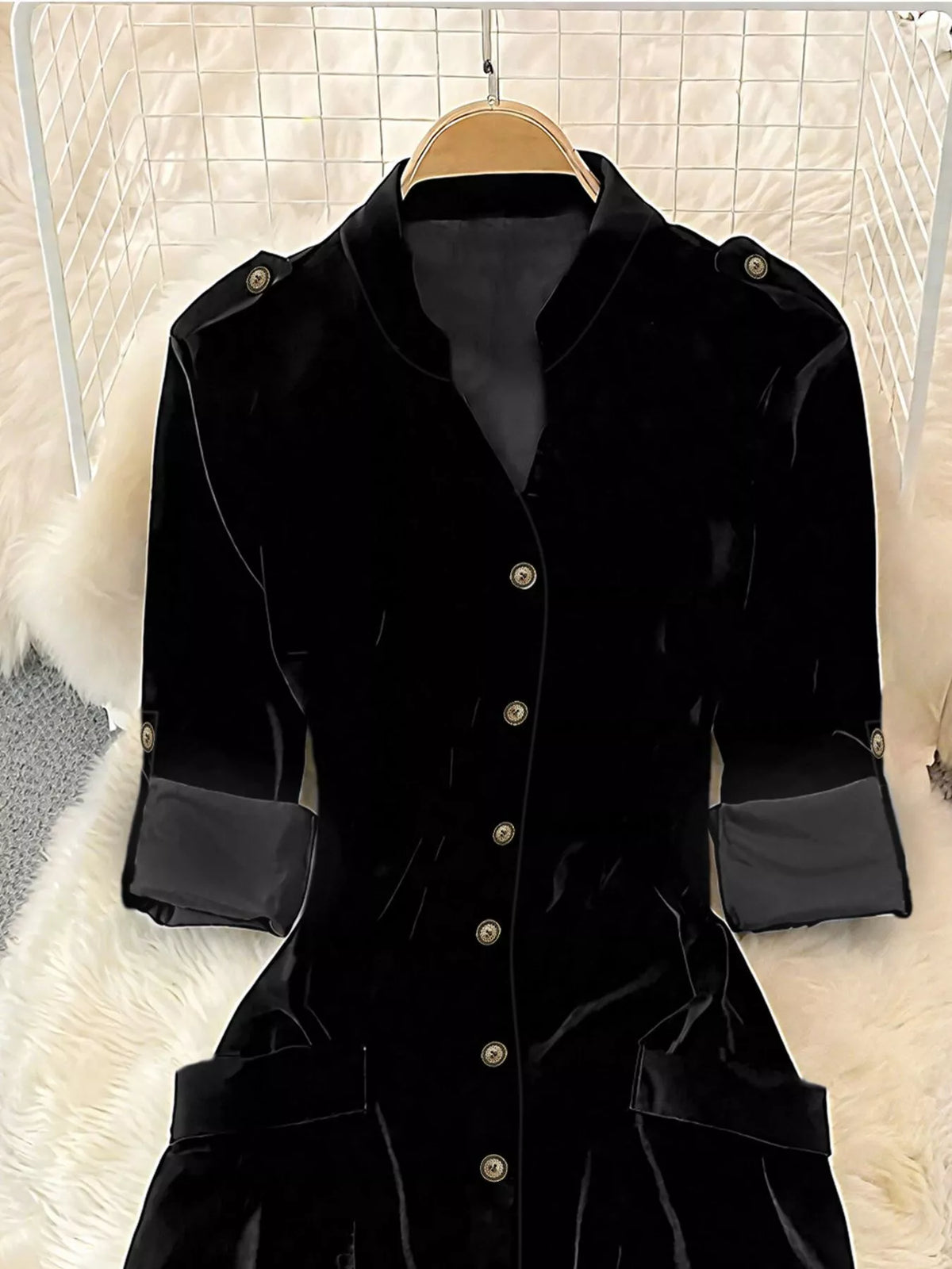 velvet button front midi dress back view