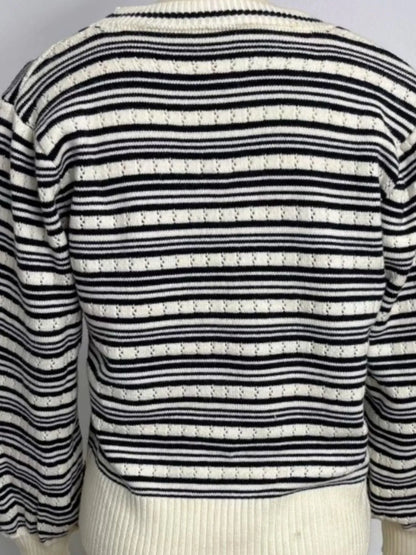 Striped V-Neck Tie-Front Cardigan - Fashorio