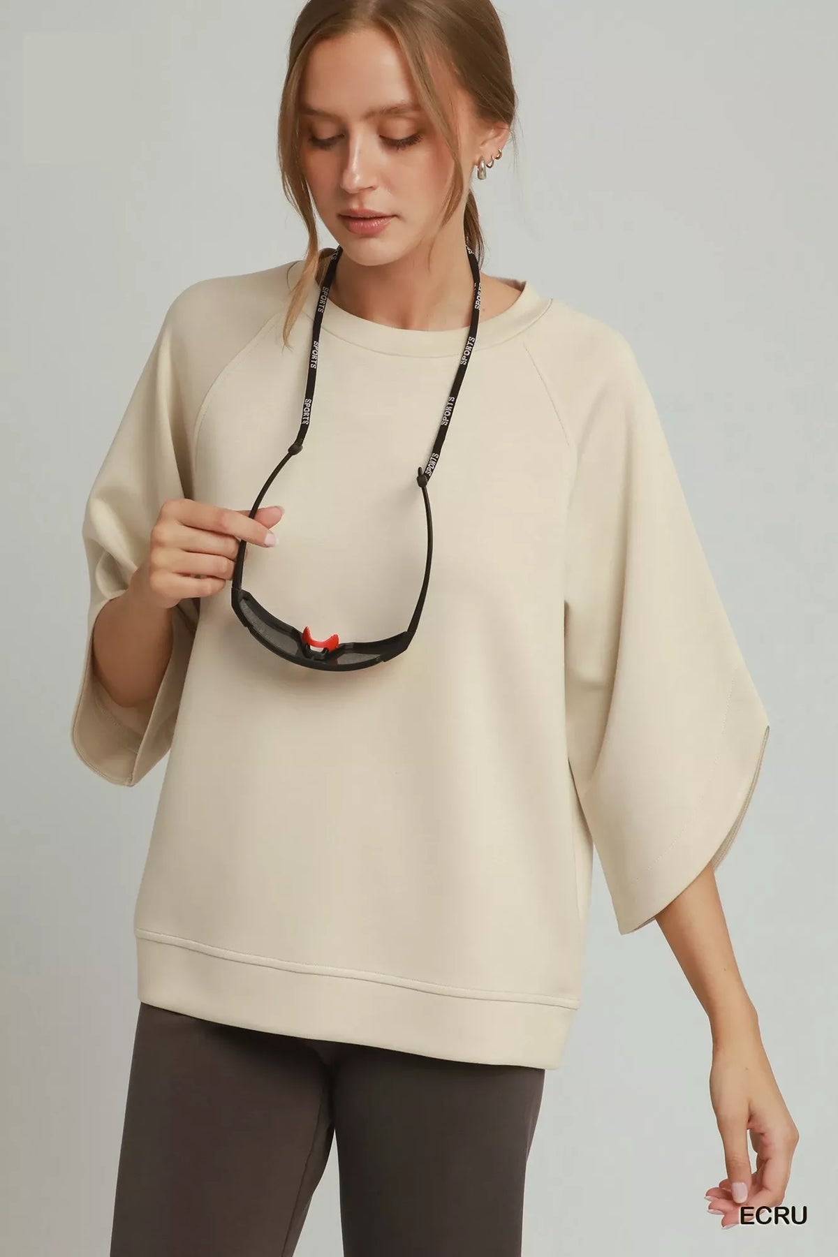 Raglan sleeve top on model