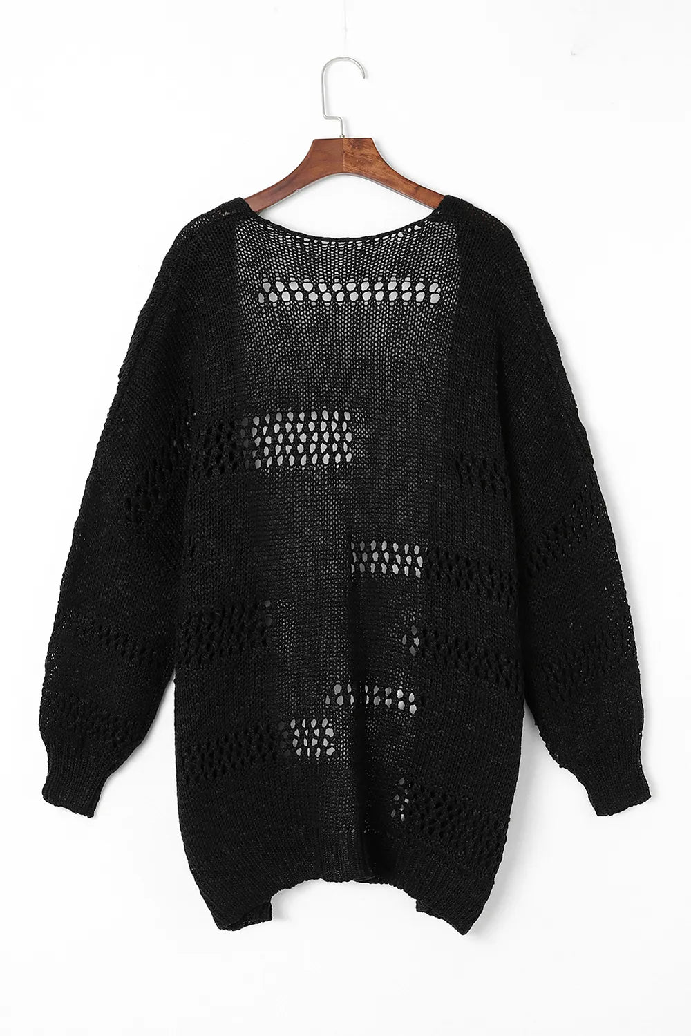 Openwork Open Front Long Sleeve Cardigan - Fashorio
