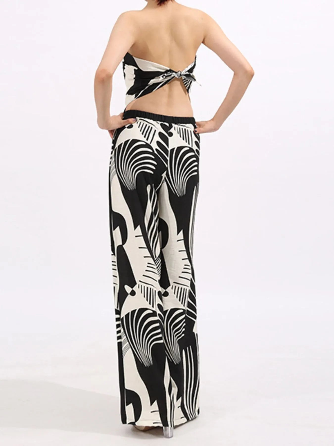 Abstract Print Tube Top and Wide Leg Pants Two-Piece Set - Fashorio