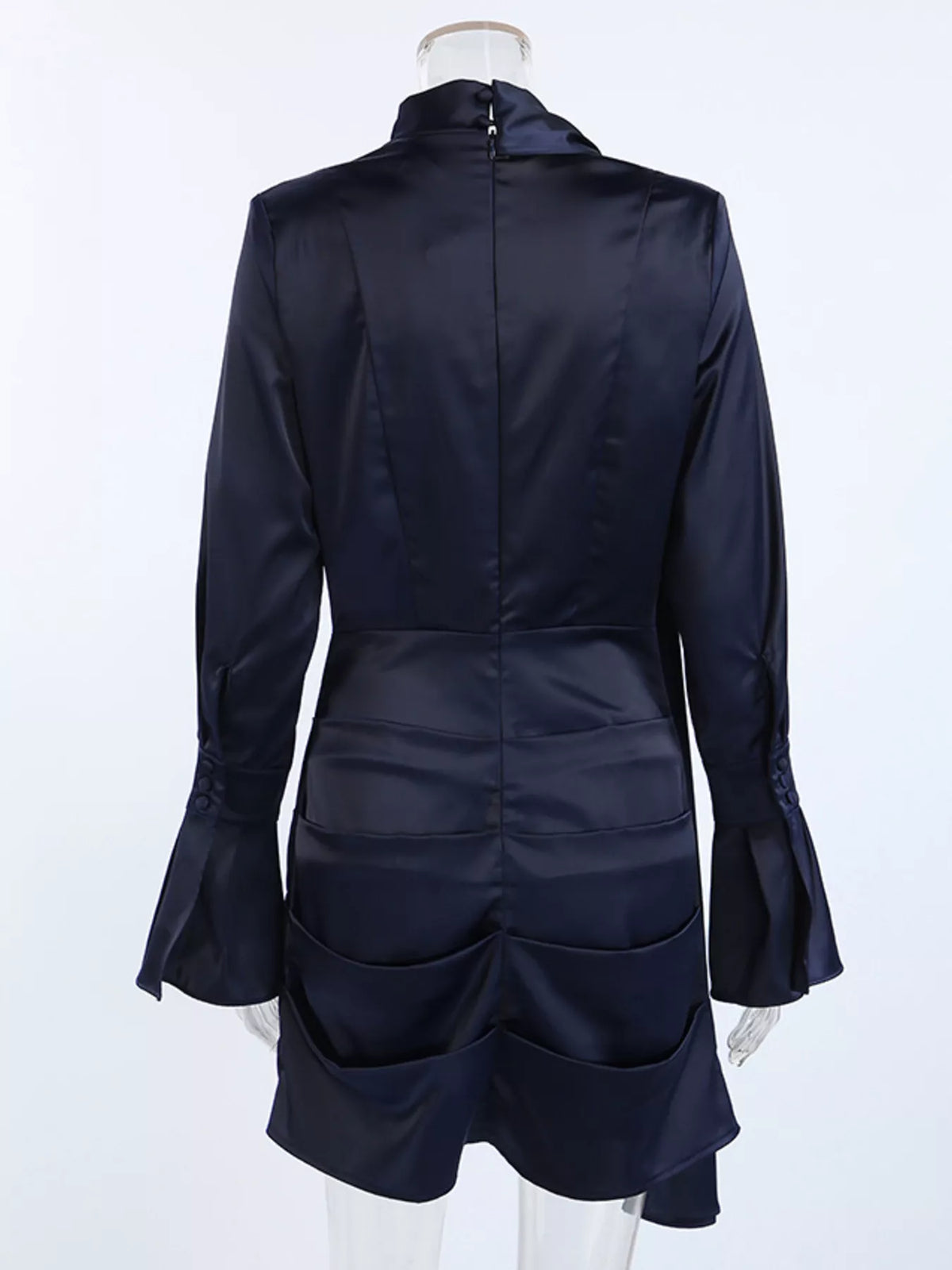 Dark Navy mock neck flounce sleeve dress styled view