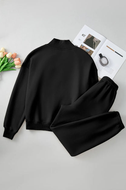 Quarter Zip Long Sleeve Top and Pants Set - Fashorio