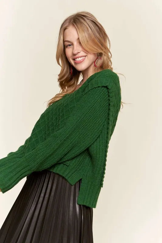 Ruffle Detail Knit Sweater in Green back view