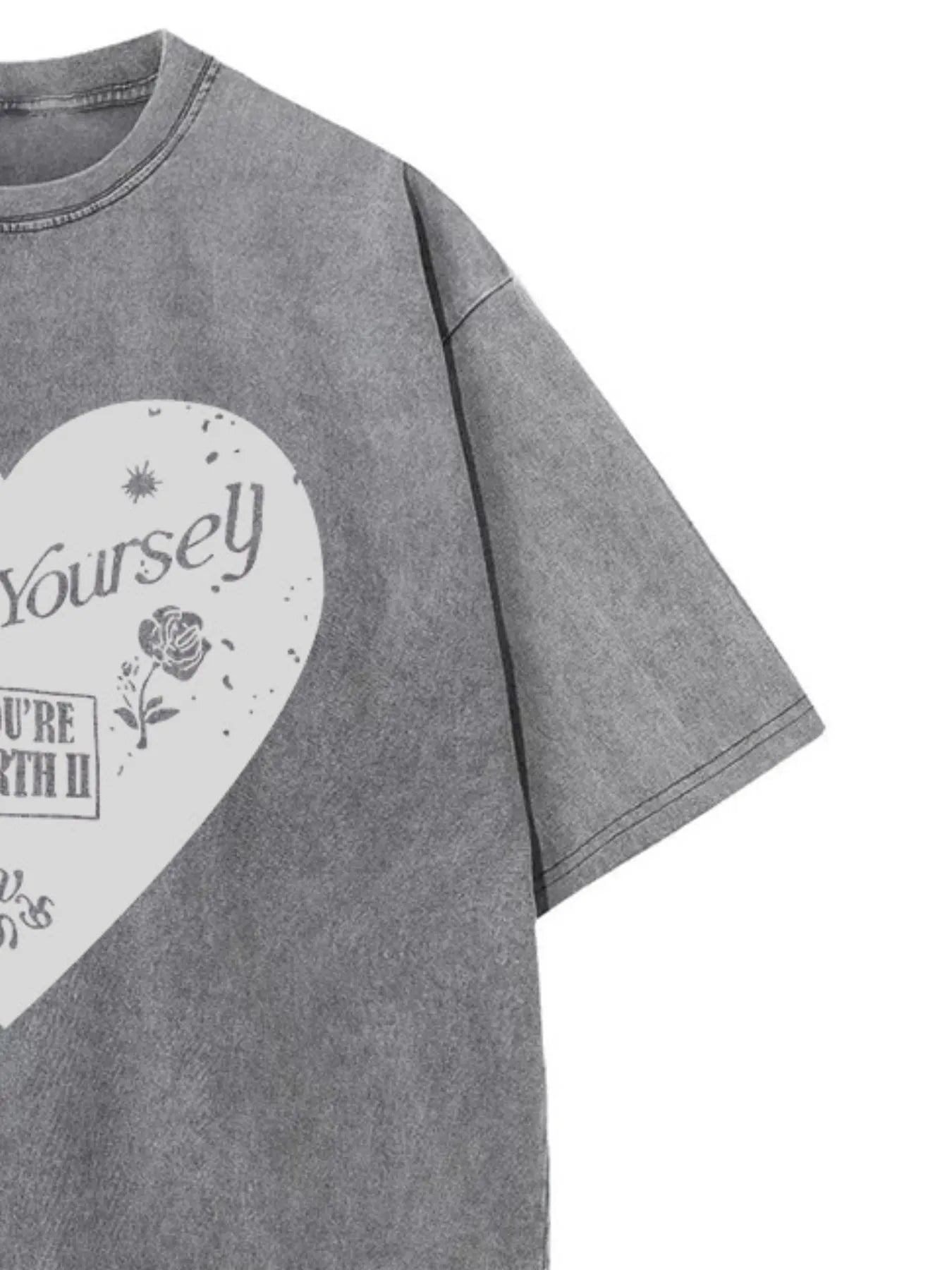 Heart Round Neck Short Sleeve T-Shirt - Fashorio