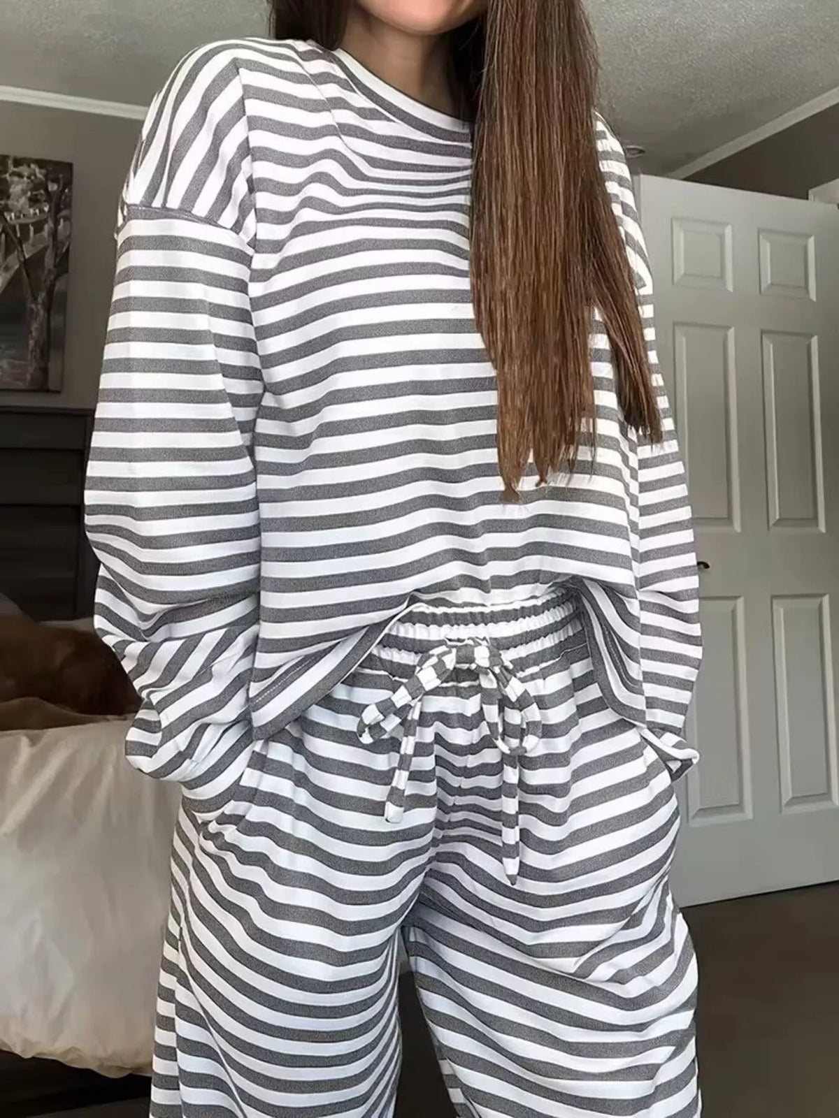 Striped Long Sleeve Top and Pants Set, view 22