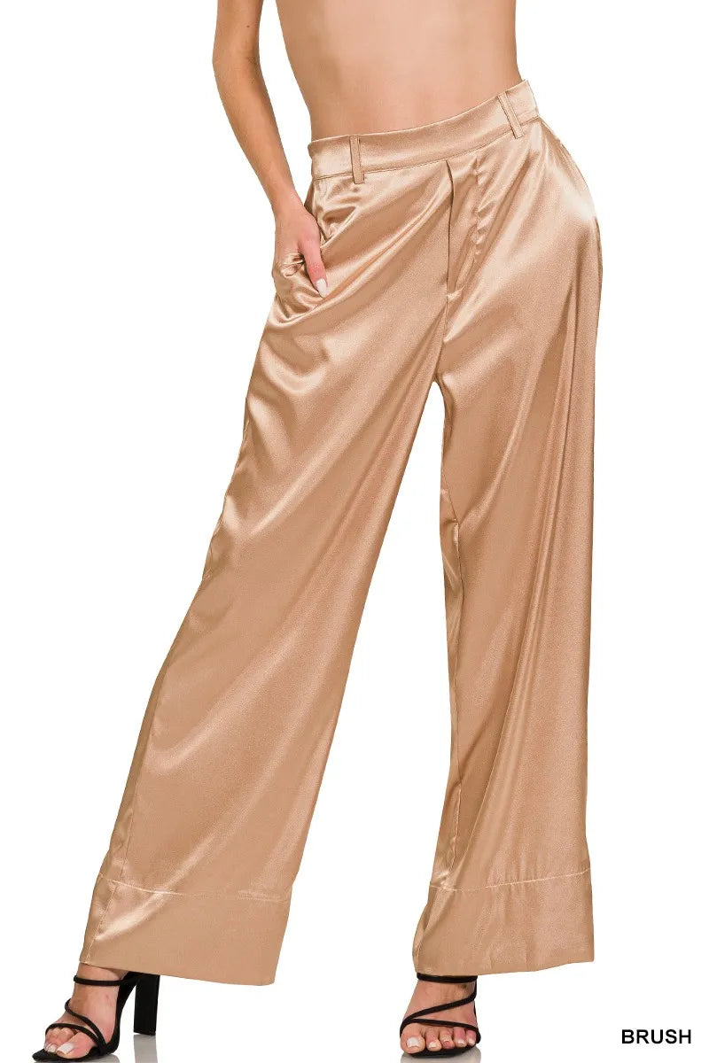 Zenana Wide-Leg Satin Pants - Fashorio