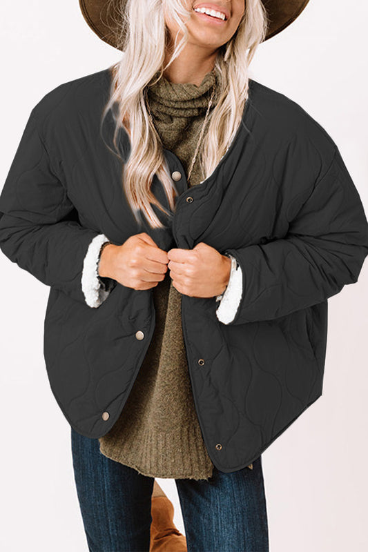 Long Sleeve Button Front Winter Coat Black - Fashorio