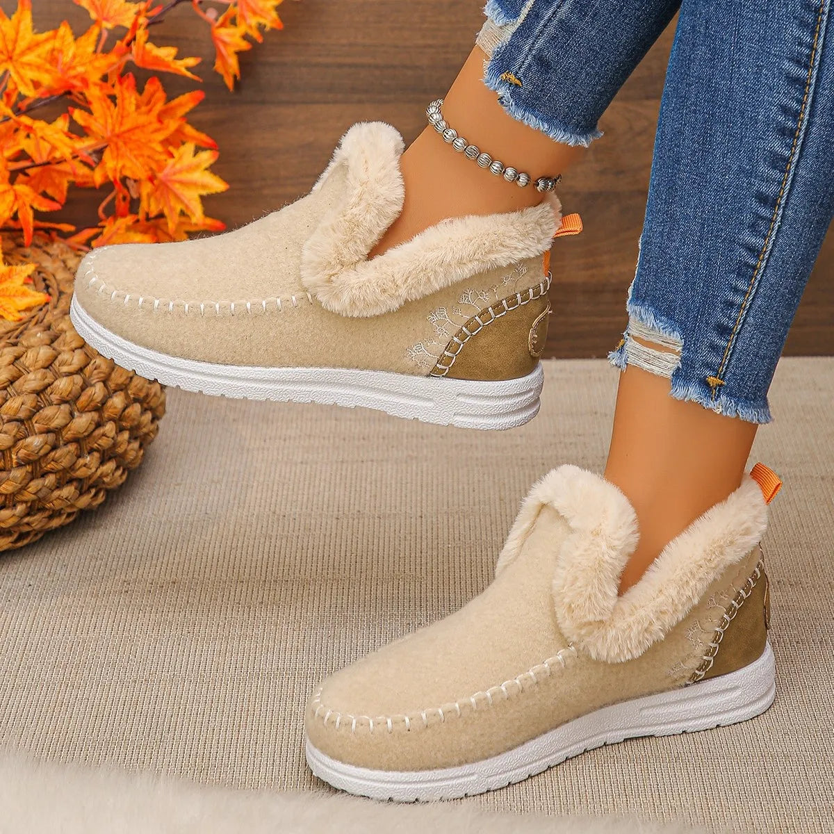 Fleece lined round toe ankle boots side profile